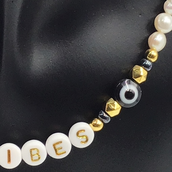 Necklace Good Vibes Evil Eye Fresh Water Pearls Hematite Beads Gold Tone Heart - Picture 10 of 13